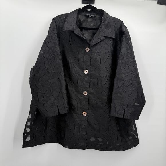 Ming Wang Jacket Womens 3X Black Burnout Sheer Button Front Textured Topper - Picture 1 of 10